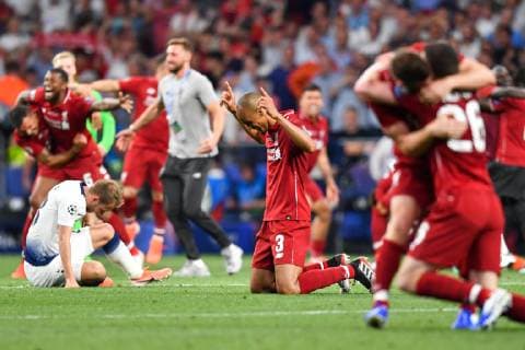 190601 Fabinho of Liverpool celebrates after winning the UEFA Champions League final between Tottenham and Liverpool on June 1, 2019 in Madrid Photo Petter Arvidson BILDBYRAN kod PA 92302,  Copyright: PETTERxARVIDSON BB190601PA162