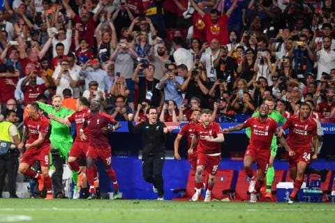 190601 Players of Liverpool celebrate after winning the UEFA Champions League final between Tottenham and Liverpool on June 1, 2019 in Madrid Photo Petter Arvidson BILDBYRAN kod PA 92302,  Copyright: PETTERxARVIDSON BB190601PA164