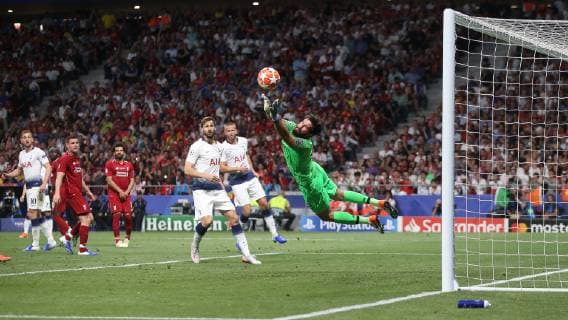 Tottenham Hotspur v Liverpool UEFA Champions League Final Alisson Becker of Liverpool saves from a Christian Eriksen (not in picture) of Tottenham Hotspur free kick during the UEFA Champions League Final at the Wanda Metropolitano Stadium, Madrid Content Not Available For UK Newspapers Copyright: xPaulxChestertonx FIL-13310-0215
