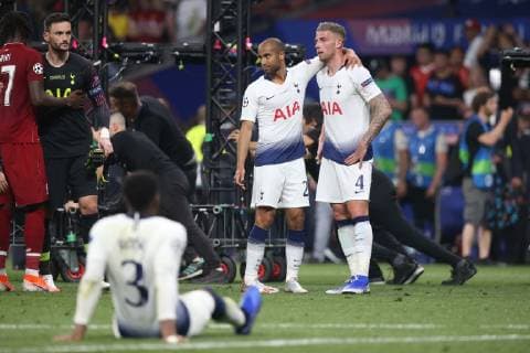 Tottenham Hotspur v Liverpool UEFA Champions League Final Lucas and Toby Alderweireld of Tottenham Hotspur show dejection during the UEFA Champions League Final at the Wanda Metropolitano Stadium, Madrid Content Not Available For UK Newspapers Copyright: xPaulxChestertonx FIL-13310-0247