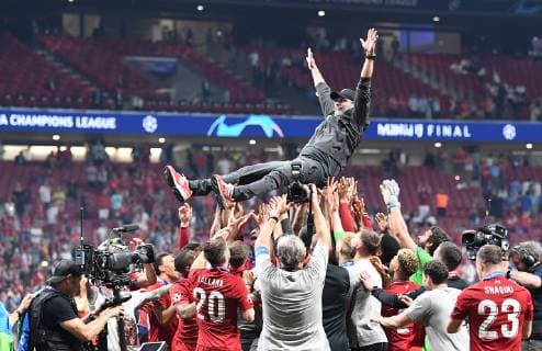 01 06 2019, xkvx, football UEFA Champions League final, Tottenham Hotspur FC Liverpool emspor, v l coach coach Juergen Klopp FC Liverpool with the cup DFL DFB REGULATIONS PROHIBIT ANY USE OF PHOTOGRAPHS as IMAGE SEQUENCES and or QUASI VIDEO Madrid