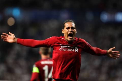 1st June 2019, Wanda Metropolitano stadium, Madrid, Spain; UEFA Champions League Final, Tottenham Hotspur versus Liverpool FC; Virgil van Dijk of Liverpool celebrates the goal from Divock Origi for 0-2 in the 87th minute  ActionPlus12140373 ShaunxBrooks