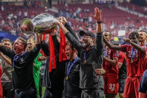 June 1, 2019 - Madrid, Spain - Liverpool manager Jurgen Klopp celebrate the European Champion Clubs Cup after winning the UEFA Champions League Final Tottenham Hotspur Fc v Liverpool Fc at the Wanda Metropolitano Stadium in Madrid, Spain on June 1, 2019. Tottenham Hotspur Fc v Liverpool Fc - Uefa Champions League Final  - ZUMAn230 20190601_zaa_n230_541 Copyright: xMatteoxCiambellix