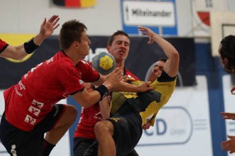 SG Flensburg Handewitt vs. Rhein Neckar Loewen, Handball, Male A Youth, German Championship, Final, Bundesliga, 01 06 19 Jannis Schneibel Nr 06, Rhein Neckar Loewen vs. Felix Fuhlendorf Nr 02, SG Flensburg Handewitt and Lars Kooij Nr 15, SG Flensburg Handewitt xmmkx