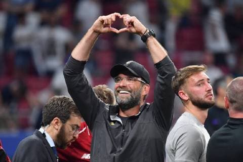 Juergen KLOPP coach Liverpool forms with his hands a big heart towards his wife Ulla Football Champions League Final 2019 Tottenham Hotspur Liverpool FC 0 2, season2018 19, on 01 06 2019, stadium Wanda Metropolitano