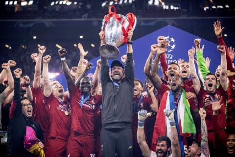 KLOPP Juergen coach Team Liverpool FC with his team and the Championsleague Cup UEFA Final Champions League 2019 in Madrid Tottenham Hotspur FC Liverpool FC 0 2 on 01 June 2019 Estadio Metropolitano in Madrid