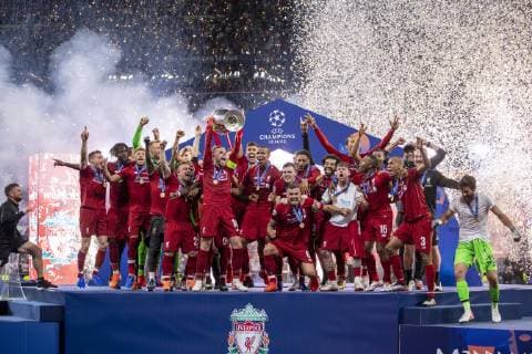 HENDERSON Jordan Captain Team Liverpool FC with his team and the Championsleague Cup left SHAQIRI Xherdan right MATIP Joel UEFA Final Champions League 2019 in Madrid Tottenham Hotspur FC Liverpool FC 0 2 on June 01, 2019 Estadio Metropolitano in Madrid