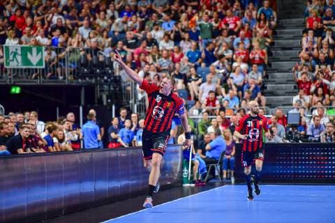 VELUX EHF FINAL4 2019 VELUX EHF FINAL4 2019 Semifinal Barca Lassa HC Vardar 01 06 2019 LANXESS Arena Cologne Dainis Kristopans 10 Vardar cheers his goal Cologne 01 06 19 Handball , Nordrhein Westfalen Germany