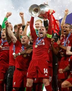 SOCCER - CL, Tottenham vs Liverpool MADRID,SPAIN,01.JUN.19 - SOCCER - UEFA Champions League, final, Tottenham Hotspur vs Liverpool FC. Image shows Xherdan Shaqiri and Jordan Henderson (Liverpool) with the trophy. GEPAxpictures xDavidxRodriguez