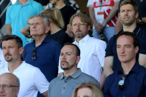 Aspach, Germany 30 05 2019, German A Junior Championship, A Junior Final VfB Stuttgart BV Borussia Dortmund, President Wolfgang Dietrich VFB , Sports Director Sven Mislintat VfB , Sports Director Thomas Hitzlsperger VFB , Francisco Vaz VFB and Coach Nico Willig VFB Defodi 09 541 017285 Defodi-541