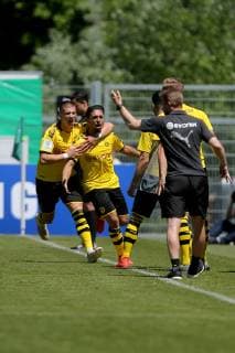 Aspach, Germany 30 05 2019, German A Junior Championship, A Junior Final VfB Stuttgart BV Borussia Dortmund, cheering after the 1 1 of Immanuel Pherai BVB U19 Defodi 09 541 017279 Defodi-541