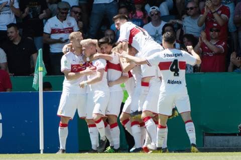 Goal to 1 0 by Antonis Aidonis VfB Stuttgart 04 , goal celebration joy, VfB Stuttgart U19 vs. Borussia Dortmund U19, football, men, U19, final German Championship, season 18 19, GER, 02 06 2019, DFB REGULATIONS PROHIBIT ANY USE OF PHOTOGRAPHS AS IMAGE SEQUENCES AND OR QUASI VIDEO, VfB Stuttgart U19 vs. Borussia Dortmund U19, Football, Men, U19, Final German Championship, Season 18 19, GER, 02 06 2019 Grossaspach Copyright: xEibner Wolfgang_Frankx EP_WFK