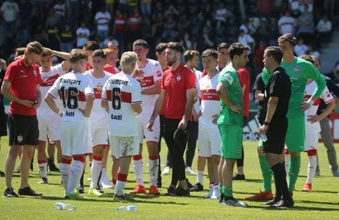 Final German Championship A Juniors U19 VfB Stuttgart U19 Borussia Dortmund Germany, Großaspach, 02 06 2019, Football, A Juniors, Final German Championship, Season 2018 2019, U19 VfB Stuttgart U19 Borussia Dortmund VFB players disappointed after defeat