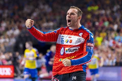 Cologne, Germany 02 June 2019 Handball EHF CL Game Place 3 FC Barcelona vs PGE Vive Kielce Vladimir Cupara Kielce Jubel Freude Emotion Cologne Lanxess Arena Germany