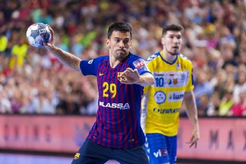 Cologne, Germany 02 June 2019 Handball EHF CL Game Place 3 FC Barcelona vs PGE Vive Kielce v li Nemanja Ilic Barcelona , Alex Dujshebaev Kielce Köln Lanxess Arena Germany