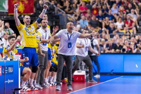 Cologne, Germany 02 June 2019 Handball EHF CL Game Place 3 FC Barcelona vs PGE Vive Kielce Artsem Karalek Kielce Jubel Freude Emotion, Trainer Talant Dujshebaev Kielce Cologne Lanxess Arena Germany