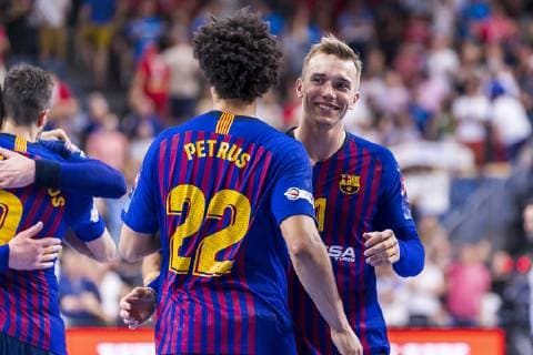 Cologne, Germany 02 June 2019 Handball EHF CL Match Place 3 FC Barcelona vs PGE Vive Kielce v li Thiagus Goncalves Dos Santos Petrus Barcelona , Lasse Bredekjaer Andersson Barcelona Cologne Lanxess Arena Germany