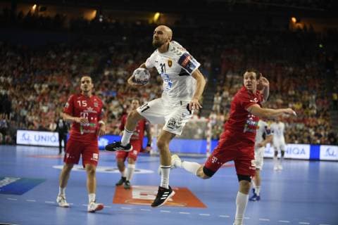 Spinner of Timur Dibirov HC Vardar Kentin Mahe Telekom Veszprem HC came too late, Handball, Men, Velux EHF Final Four, Final, HC Vardar vs. Telekom Veszprem, 02 06 19 Cologne Lanxess Arena Nordrhein Westfalen Germany