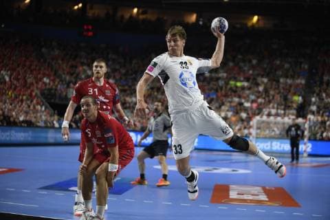 Daniil Shishkarev HC Vardar is free, Kentin Mahe Telekom Veszprem HC late, Handball, Men, Velux EHF Final Four, Final, HC Vardar vs. Telekom Veszprem, 02 06 19 Cologne Lanxess Arena Nordrhein Westfalen Germany
