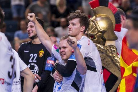 Cologne, Germany 02 June 2019 Handball EHF CL Final HC Vardar Skopje vs. Telekom Veszprem Stas Skube HC Vardar , Christian Dissinger HC Vardar Köln Lanxess Arena Germany