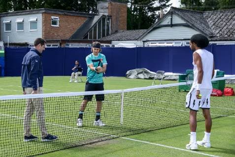 Surbiton Trophy Day One Lukas Lacko of Slovakia and Dustin Brown of Germany on Day One of the Fuzion 100 Surbiton Trophy at the Surbiton Racket & Fitness Club, Surbiton Content Not Available For UK Newspapers Copyright: xStevexO Sullivanx FIL-13317-0008