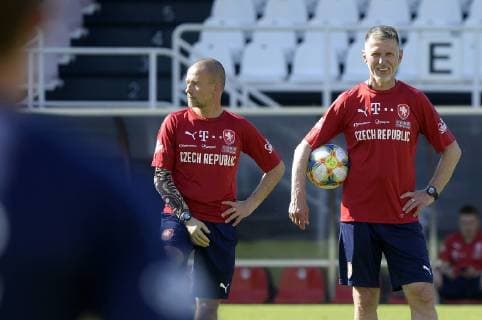 Jaroslav Silhavy, coach of the Czech Republic national soccer team, right, and his assistant Jiri Chytry attend the training prior to the European Championship, EM, Europameisterschaft qualifiers with Bulgaria (Prague on June 7) and Montenegro (Olomouc, north Moravia, on June 10) in Prague, Czech Republic, June 3, 2019. (CTKxPhoto KaterinaxSulova) CTKPhotoP201906030853501 suk10 k