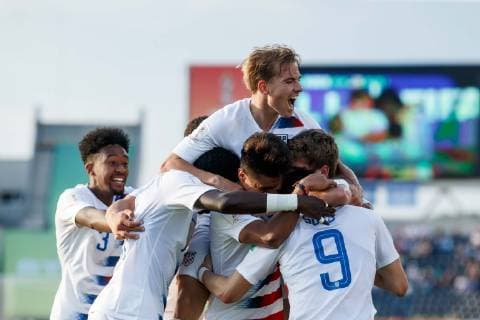 Bydgoszcz, Poland, 04 06 2019, FIFA World Cup Poland 2019, Round of 16, France USA, cheering, goal celebrationJustin Rennicks USA after the goal for 2 3 Defodi 01048 179650 Defodi-048
