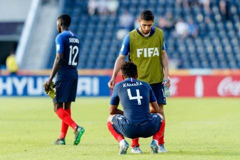 Bydgoszcz, Poland, 04 06 2019, FIFA World Cup Poland 2019, Round of 16, France USA, Sambou Sissoko FRA , Boubacar Kamara FRA , Nabil Alioui FRA disappoints Defodi 01048 179661 Defodi-048