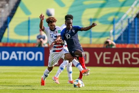 04.06.2019 BYDGOSZCZ UL. GDANSKA (POLAND) PILKA NOZNA (FOOTBALL) MISTRZOSTWA SWIATA W PILCE NOZNEJ DO LAT 20 (FIFA UNDER 20 WORLD CUP) MECZ (GAME) FRANCJA U20 - USA U20 (FRANCE U20 - USA U20) NZ KONRAD DE LA FUENTE, MOUSSA DIABY FOTO TADEUSZ SKWIOT CYFRASPORT NEWSPIX.PL --- Newspix.pl FRANCE OUT!  20190604TSCS7015