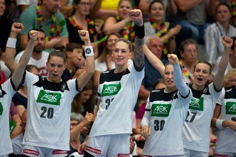 Hamm, Germany 05 06 2019 Handball WM Qualifiktation 2019 Women Germany vs Croatia L R Emily Bölk Germany , Luisa Schulze Germany , Jenny Behrend Germany , Julia Maidhof Germany Hamm Nordrhein Westfalen Germany WESTPRESS arena