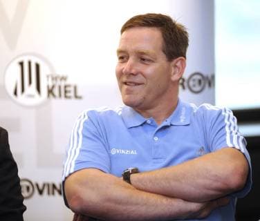 Pleased to start with THW Kiel coach Alfred Gislason, Toyota Handball Bundesliga, men, press conference,27 08 2008 Kiel Sparkassen Arena Schleswig Holstein Germany