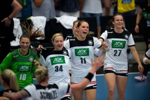 Hamm, Germany 05 06 2019 Handball WM Qualifiktation 2019 Women Germany vs Croatia L R Isabell Roch Germany , Kim Braun Germany , Xenia Smits Germany , Julia Maidhof Germany Hamm Nordrhein Westfalen Germany WESTPRESS arena