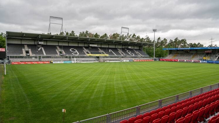 The empty BWT stadium at Hardtwald during the summer break, Hardtwald stadium, interior view, overview, symbol photo, symbol picture, symbol, 06 06 2019, Sandhausen, football, 2 Bundesliga, media event SV Sandhausen, DFB DFL REGULATIONS PROHIBIT ANY USE OF PHOTOGRAPHS AS IMAGE SEQUENCES AND OR QUASI VIDEO xozx