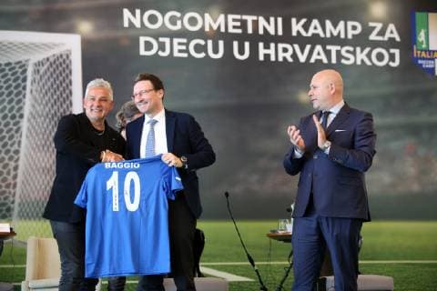 Italian football camp for children 06.06.2019., Opatija, Croatia - press conference, PK, Pressekonferenz on announcement of the Italian football camp for children in Croatia. Roberto Baggio (L), Marco Schembri (D)  NelxPavletic PIXSELL