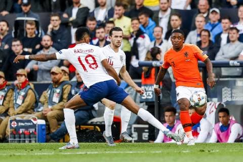 GUIMARAES, 06-06-2019, Estadio D. Afonso Henriques , UEFA Nations League Semi Final. (Left-right) England player Marcus Rashford, Netherlands player Steven Bergwijn during the game Netherlands - England Netherlands - England  x3610487x Copyright:
