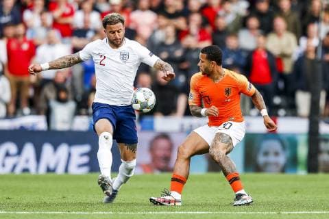 GUIMARAES, 06-06-2019, Estadio D. Afonso Henriques , UEFA Nations League Semi Final. (Left-right) England player Kyle Walker, Netherlands player Memphis Depay during the game Netherlands - England Netherlands - England  x3610491x Copyright: