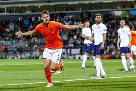 GUIMARAES, 06-06-2019, Estadio D. Afonso Henriques , UEFA Nations League Semi Final. Netherlands player Matthijs de Ligt scores the 1-1 during the game Netherlands - England Netherlands - England  x3611022x Copyright: