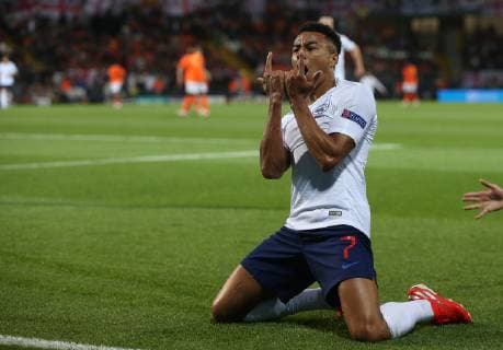 Netherlands v England UEFA Nations League Semi-Final Jessie Lingard of England celebrates after he scores what he thinks is their second goal only for it to be ruled offside during the UEFA Nations League Semi-Final match at Estadio D. Afonso Henrique, Guimaraes Content Not Available For UK Newspapers Copyright: xPaulxChestertonx FIL-13327-0120