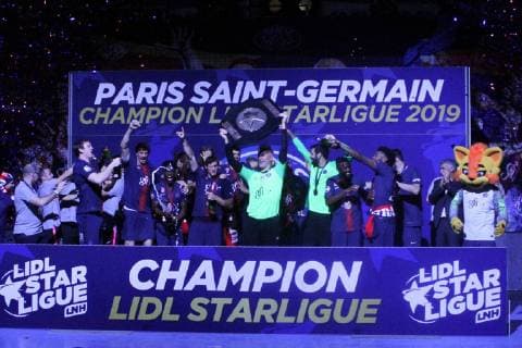 Sport Bilder des Tages PSG Champion HANDBALL : Lidl Starligue - 26eme journee - Paris Saint-Germain HB vs Cesson-Rennes Metropole HB - 06 06 2019 KevinDomas Panoramic 