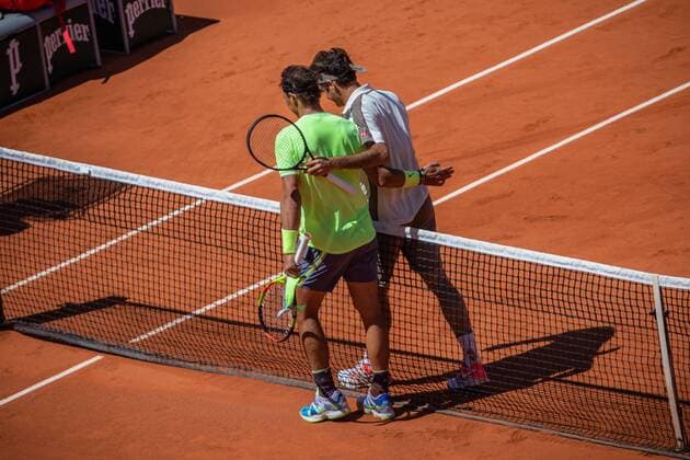 Paris, France le 7 juin 2019 - Rafael Nadal (ESP) affronte Roger Federer (SUI) sur le court Philippe Chatrier en demie finale de Roland Garros. Rafael Nadal (ESP) against Roger Federer (SUI) on court Philippe Chatrier in the semi of final of the French Open tennis tournament at Roland Garros in Paris, France, 7th June 2019.  Copyright: xAurelienxMorissardx