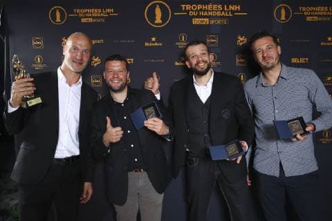 Thierry Omeyer Guillaume Joli Arnaud Siffert William Annotel HANDBALL : Ceremonie des trophees des champions LNH 2019 - Paris - 07 06 2019 GwendolineLeGoff Panoramic 