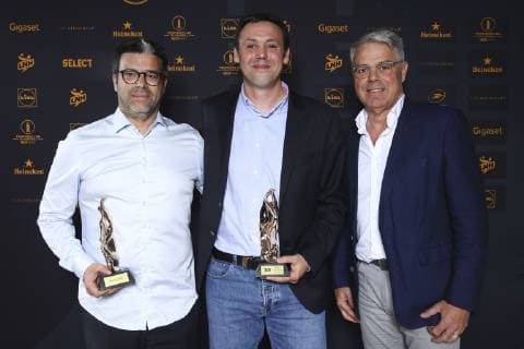 Erick Mathe - Entraineur Chambery Jerome Delarue - Entraineur Chartres et Thierry Anti - Entraineur Nantes HANDBALL : Ceremonie des trophees des champions LNH 2019 - Paris - 07 06 2019 GwendolineLeGoff Panoramic 