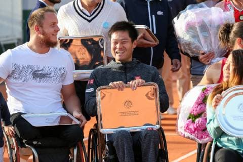 Shingo Kunieda of Japan during the trophy ceremony of the French Open wheelchair and quad wheelchair tennis tournament at the Roland Garros in Paris, France on June 8, 2019.  (105399092)