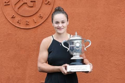 Ashleigh Barty of Australia poses with the trophy during a photo shoot after winning the Women s singles final match of the French Open tennis tournament at the Roland Garros in Paris, France on June 9, 2019.  (105420871)