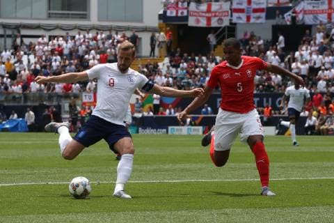 Switzerland v England UEFA Nations League 3rd Place Play-off Harry Kane of England has a shot on goal during the UEFA Nations League 3rd Place Play-off match at Estadio D. Afonso Henrique, Guimaraes Content Not Available For UK Newspapers Copyright: xPaulxChestertonx FIL-13338-0008