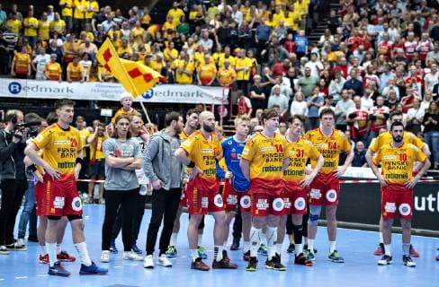 Disappointed GOG players after the final match between Aalborg Handball and GOG in Jutlander Bank Arena Aalborg, Sunday 9 June 2019, Aalborg Jutland Denmark,  Copyright: HenningxBagger HenningxBaggerx COP101 spdk20190609-183219-L