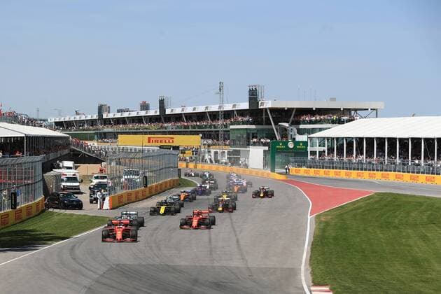 9th June 2019, Circuit Gilles Villeneuve, Montreal, Quebec, Canada; Formula 1 Grand Prix of Canada, Race day; Scuderia Ferrari, Sebastian Vettel leads the race start  ActionPlus12142822 Octane