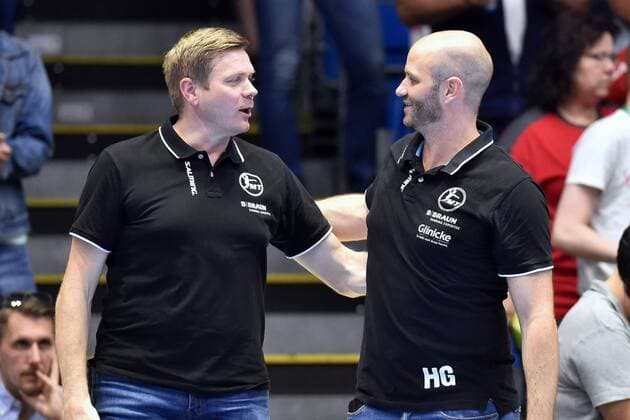 Axel Geerken Management, Managing Director Sport MT Melsungen L and Heiko Grimm Coach MT Melsungen are delighted , GER, MT Melsungen TBV Lemgo Lippe, Handball, 1 Bundesliga Maenner, 09 06 2019, GER, MT Melsungen TBV Lemgo, Handball, 1 Liga Maenner, 09 06 2019 Kassel Copyright: xEIBNER RolandxSippelx EP_RSL
