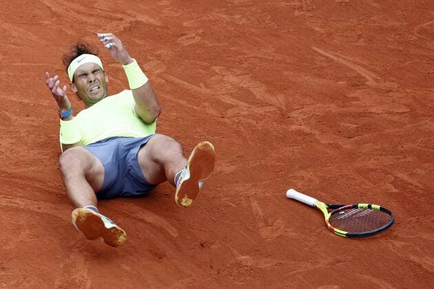 June 9, 2019 - Paris, France - Rafael Nadal reacts during his man s singles match against Dominic Thiem on Day 15 of the 2019 French Open at Roland Garros on June 09, 2019 in Paris, France 2019 French Open - Day Fifteen  - ZUMAn230 20190609_zaa_n230_252 Copyright: xMehdixTaamallahx