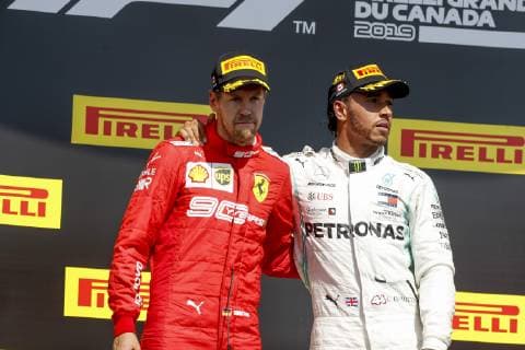 Motorsports: FIA Formula One World Championship, WM, Weltmeisterschaft 2019, Grand Prix of Canada, 5 Sebastian Vettel (GER, Scuderia Ferrari Mission Winnow), 44 Lewis Hamilton (GBR, Mercedes AMG Petronas Motorsport), Montreal Canada